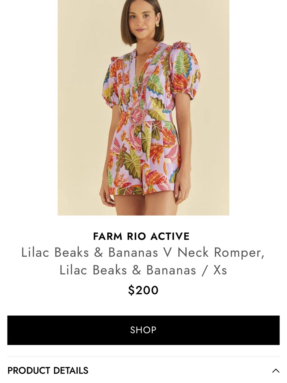 Farm Rio Lilac Beaks & Bananas V-Neck Romper-NWT